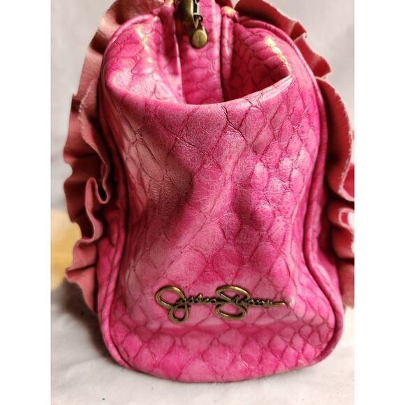 Jessica Simpson Hot Pink Vegan Leather Croc Embossed Ruffled Doctor Bag Purse - Picture 4 of 12